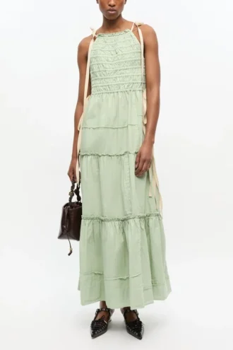light green smocked tiered dress 1 330x495 - Light Green Smocked Tiered Dress