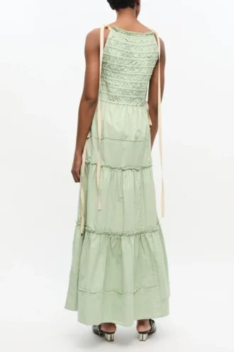 light green smocked tiered dress 2 330x495 - Light Green Smocked Tiered Dress
