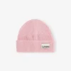 Light Pink Fitted Rib Knit Wool Beanie