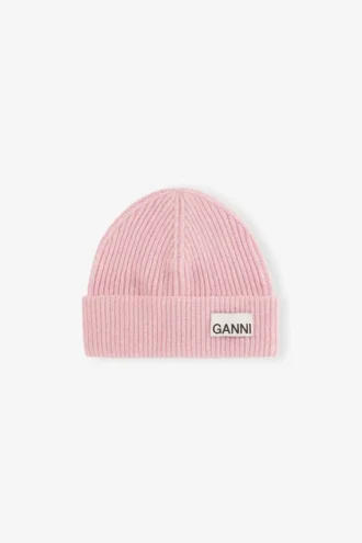 Light Pink Fitted Rib Knit Wool Beanie