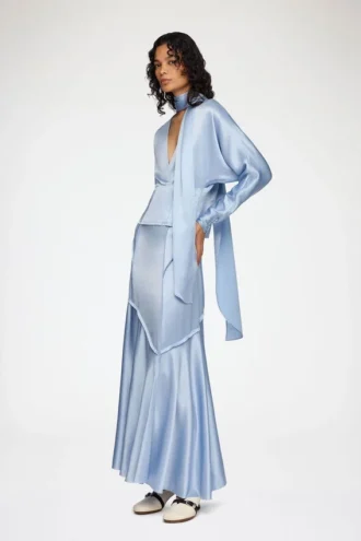 Long Skirt in Blue Satin