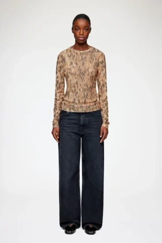 Long-sleeve Top in Printed Marl Mesh