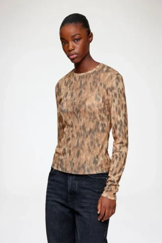 Long-sleeve Top in Printed Marl Mesh
