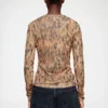 Long-sleeve Top in Printed Marl Mesh