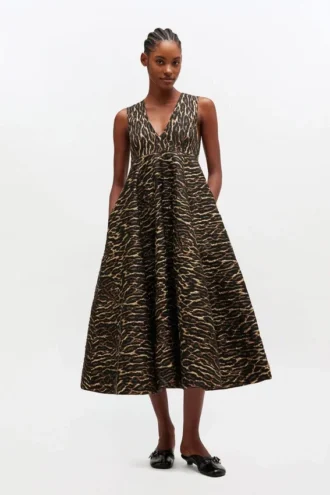 Metallic Cloque Long Dress