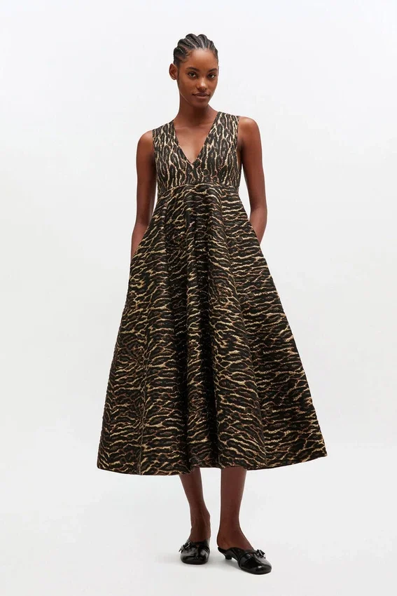 Metallic Cloque Long Dress Metallic Cloque Long Dress