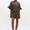Metallic Cloque Mini Ruffle Dress Metallic Cloque Mini Ruffle Dress