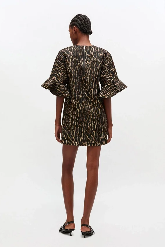Metallic Cloque Mini Ruffle Dress Metallic Cloque Mini Ruffle Dress