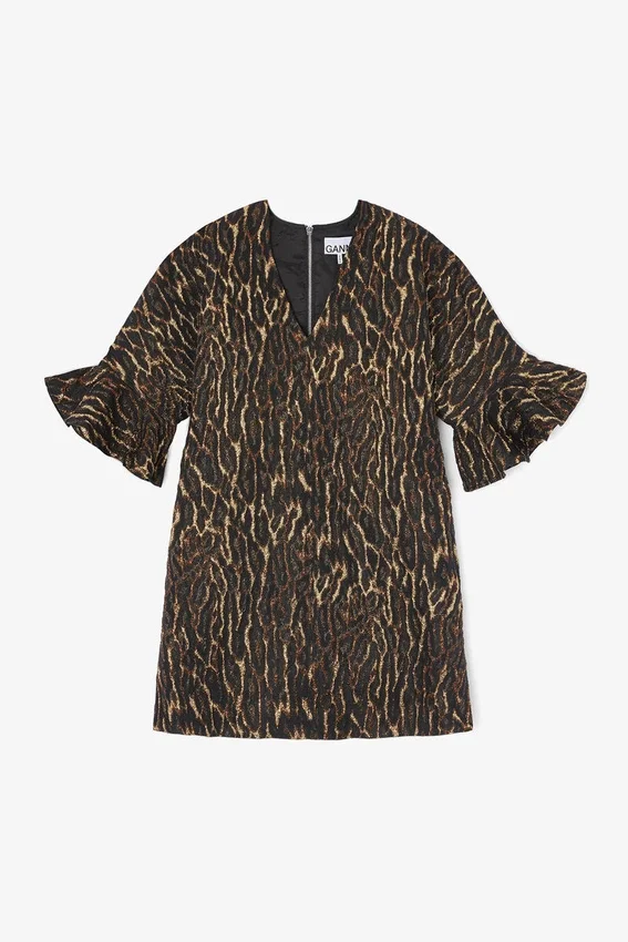 Metallic Cloque Mini Ruffle Dress Metallic Cloque Mini Ruffle Dress