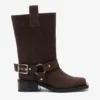 Mid Shaft Biker Boot in Brown Suede