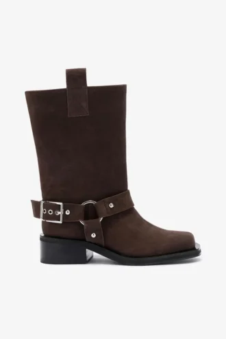 Mid Shaft Biker Boot in Brown Suede Mid Shaft Biker Boot in Brown Suede