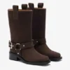 Mid Shaft Biker Boot in Brown Suede
