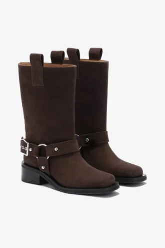 Mid Shaft Biker Boot in Brown Suede Mid Shaft Biker Boot in Brown Suede