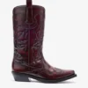 Mid Shaft Embroidered Western Boots in Burgundy