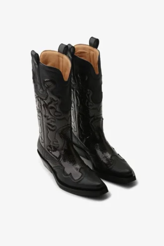 Mid Shaft Embroidered Western Boots in Burgundy