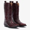 Mid Shaft Embroidered Western Boots in Burgundy
