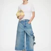 Baggy Cropped Jeans in Flower Print Denim