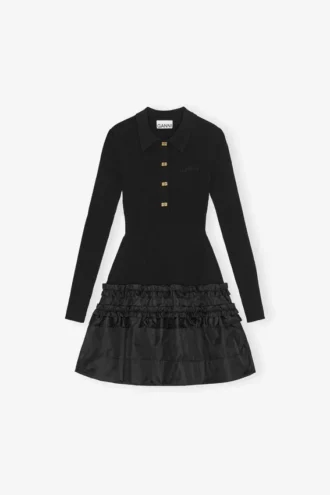 Mini Dress in Rib Knit Ruffle