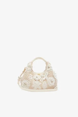 Mini Hobo Bag in White Crochet