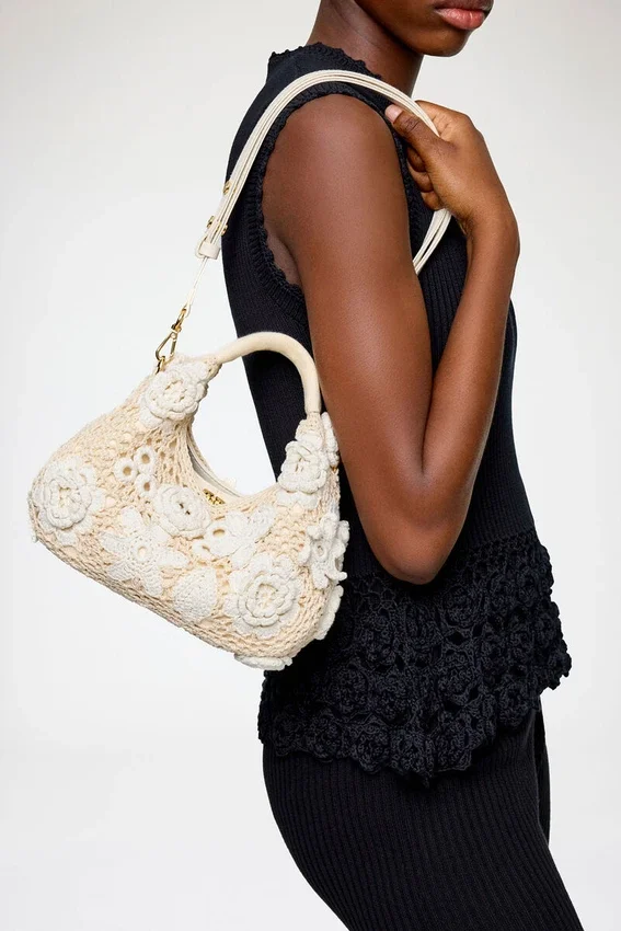 Mini Hobo Bag in White Crochet Mini Hobo Bag in White Crochet