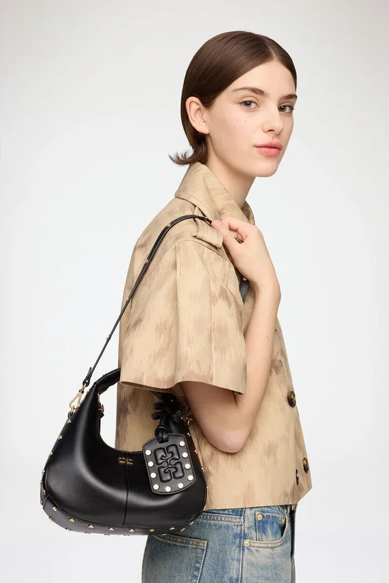 Mini Hobo Bag Studs in Black Mini Hobo Bag Studs in Black