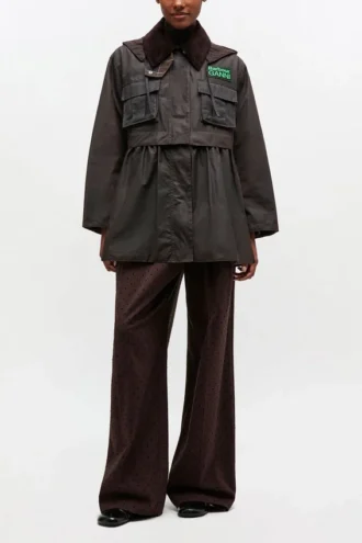 Peplum Wax Jacket in Green
