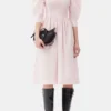 Pink Cotton Poplin Open Neck Smock Dress
