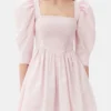 Pink Cotton Poplin Open Neck Smock Dress