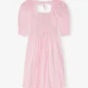 Pink Cotton Poplin Open Neck Smock Dress