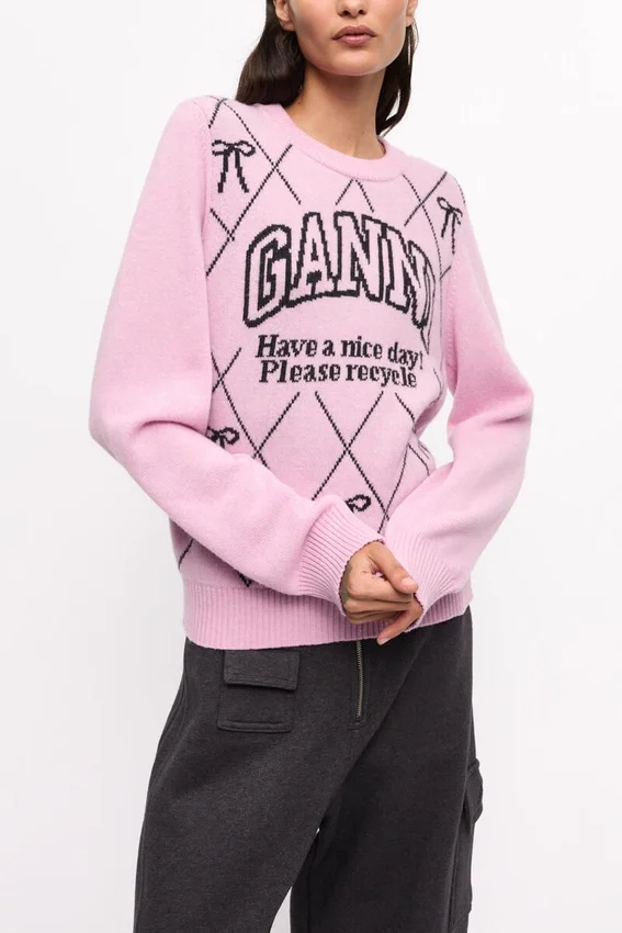 Pink Graphic Bow Sweater Pink Graphic Bow Sweater