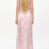 Pink Printed Satin Gathered Dress Pink Printed Satin Gathered Dress