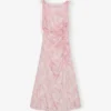 Pink Printed Satin Gathered Dress Pink Printed Satin Gathered Dress