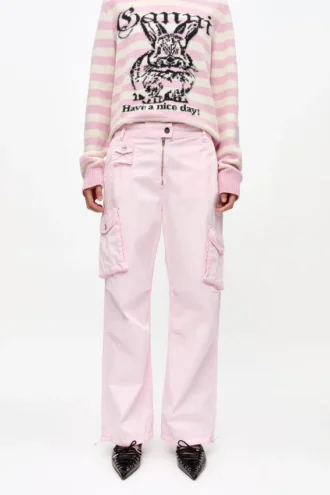 Pink Washed Cotton Twill Pants