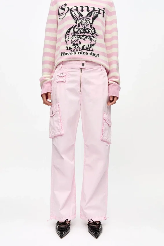 Pink Washed Cotton Twill Pants Pink Washed Cotton Twill Pants
