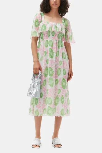 Pleated Georgette Midi Smock Dress