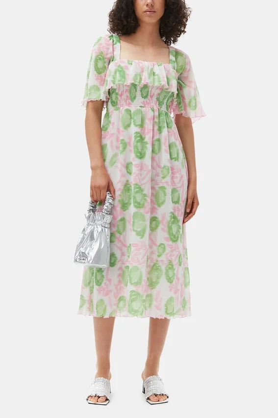 Pleated Georgette Midi Smock Dress Pleated Georgette Midi Smock Dress