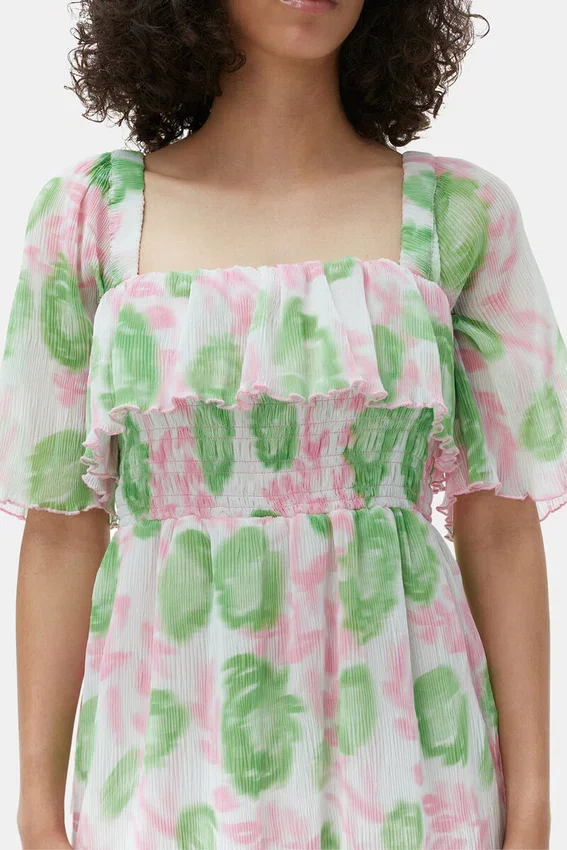 Pleated Georgette Midi Smock Dress Pleated Georgette Midi Smock Dress