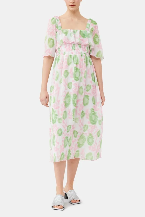 Pleated Georgette Midi Smock Dress Pleated Georgette Midi Smock Dress