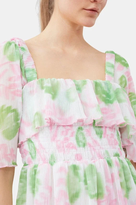 Pleated Georgette Midi Smock Dress Pleated Georgette Midi Smock Dress