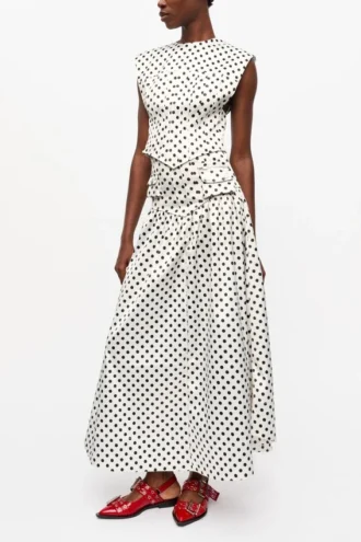 Polka-dot Double Satin Long Pocket Skirt