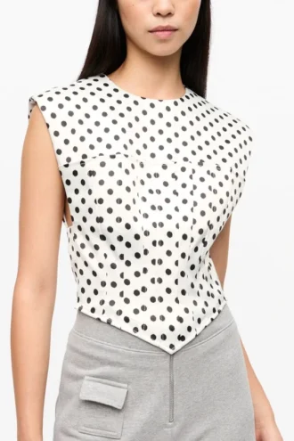 Polka-Dot Satin Corset Blouse
