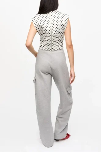 Polka-Dot Satin Corset Blouse