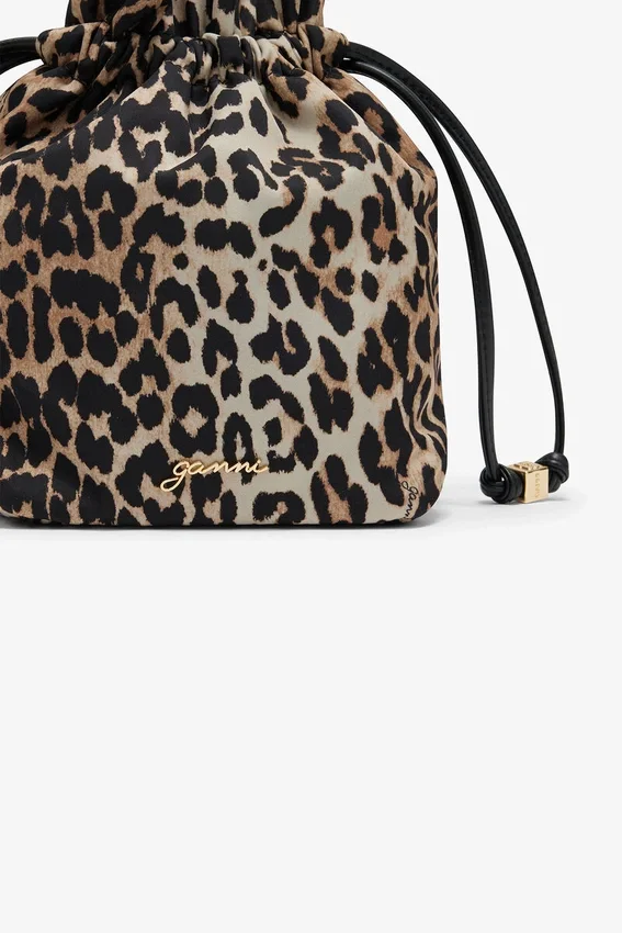 Printed Bou Bucket Pouch in Leopard Printed Bou Bucket Pouch in Leopard