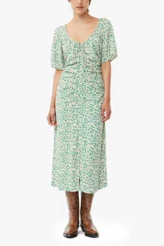 Printed Crepe U-neck Midi Dress