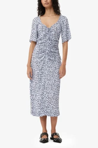 Printed Crepe U-neck Midi Dress