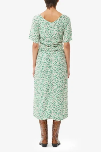 Printed Crepe U-neck Midi Dress