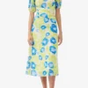 Printed Mesh Puff Sleeve Midi Dress Printed Mesh Puff Sleeve Midi Dress