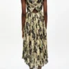 Printed Pleats Smock Midi Straps Dress Printed Pleats Smock Midi Straps Dress