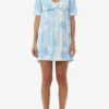 Printed Satin Short Sleeve Mini Dress