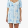 Printed Satin Short Sleeve Mini Dress